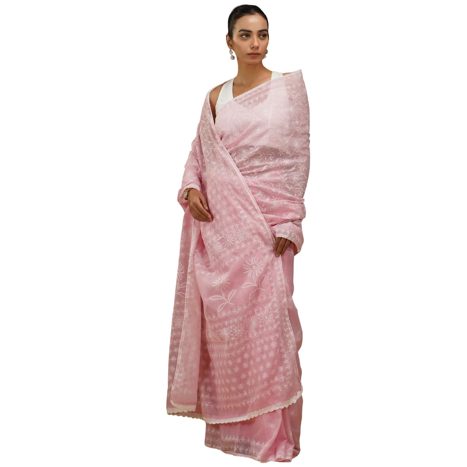 Women Kota Cotton Hand Embroidered Chikankari Saree-image-26