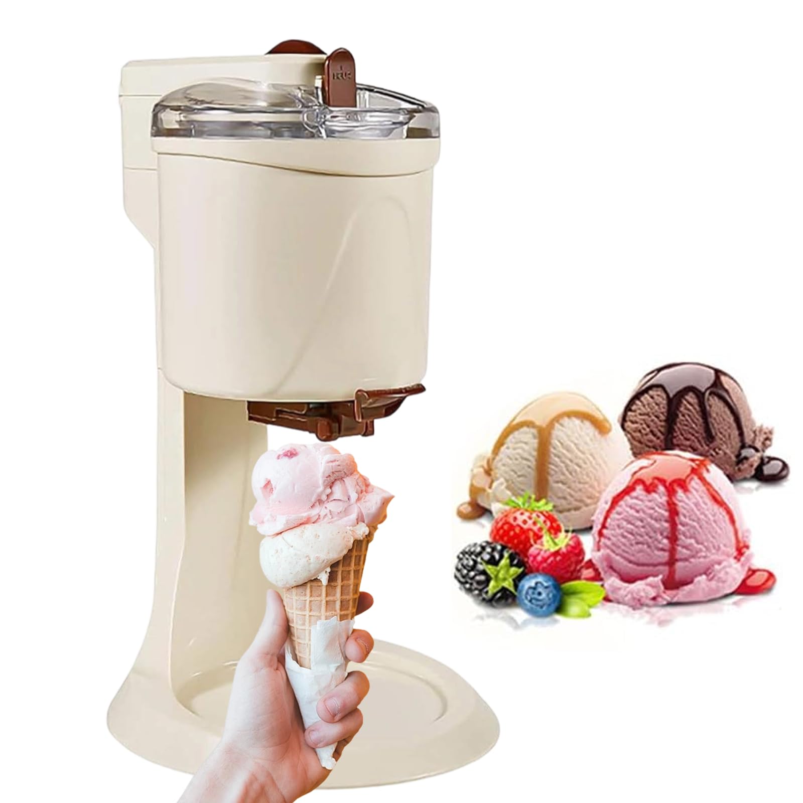 Xjymposium Automatic Ice Cream Maker, Fully Automatic Soft Serve & Yogurt Dessert Maker, Diy Small Mini Ice Cream Cone Machine For Fast Homemade Treats Beige