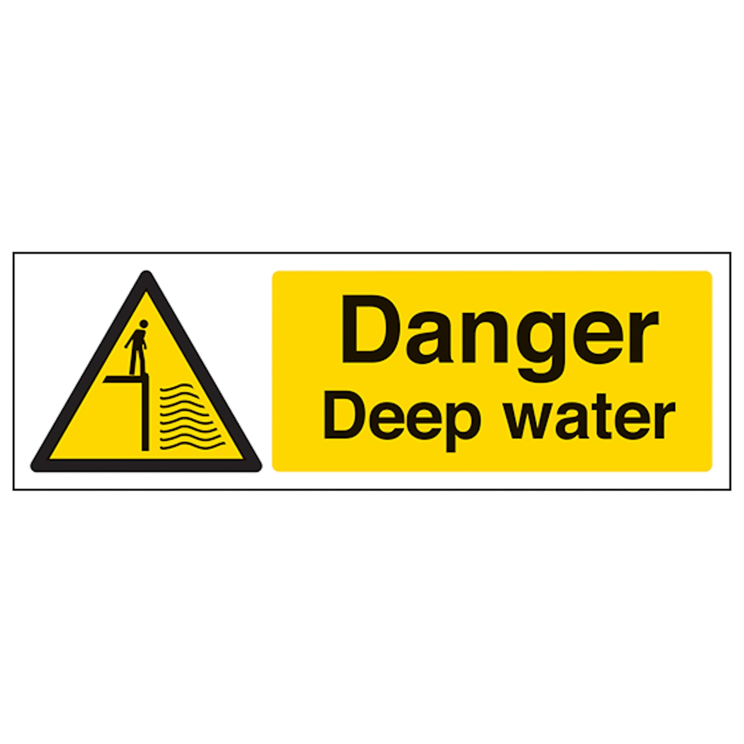 V Safety Danger Deep Water - Landscape 450 x 150 mm - Glow In The Dark 1mm Rigid Plastic Safety Sign, White