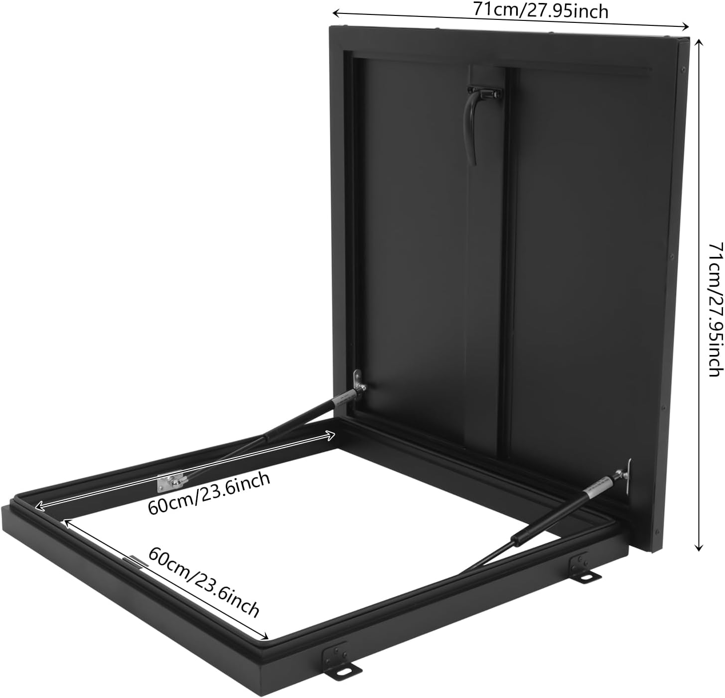 23.6" L X 23.6" W Aluminum Roof Access Hatch, Roof Security Door, Rooftop Hatch Cover Plate for Wellhead Lid, Cellar Cover (Black-23.6inch)