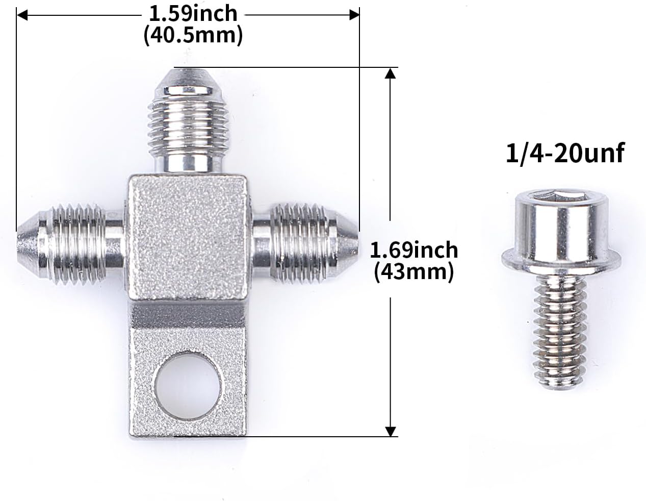 Stainless Steel AN3-3AN Male Brake Hose End Tee Block with screw 1/4-20 unf Titanium Color