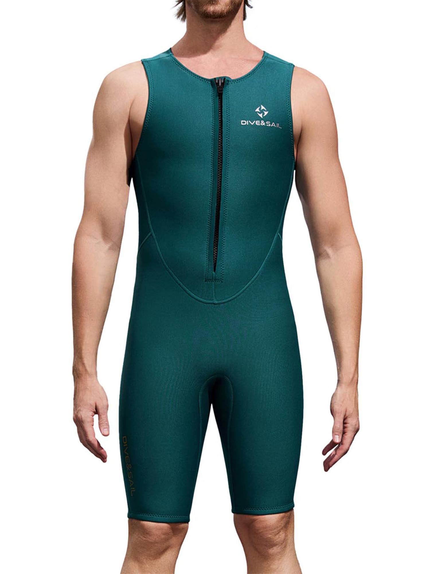Rswnyirn Mm Neoprene Shorty Wetsuit for Men Sleeveless Front Zipper Athletic Swimsuit for Sports Diving Dark Green L