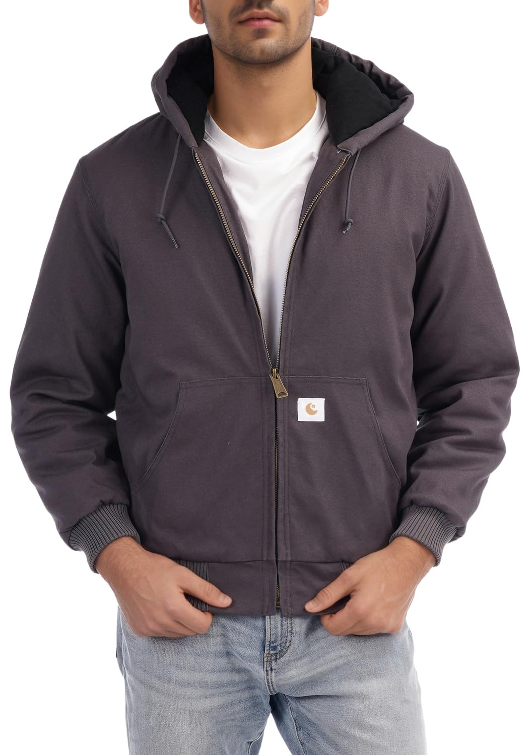 Men's Loose Fit Quilted Flannel Lined Workwear Waterproof Active Jacket Hooded Work Coat