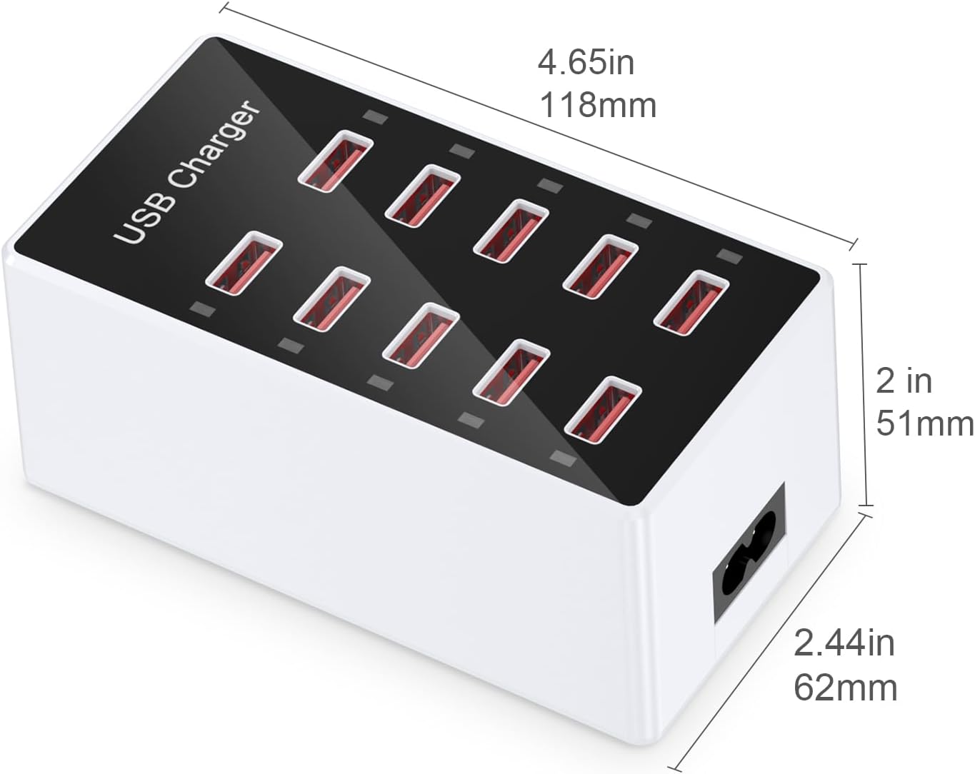 Cell Phone Wall Charger USB Charging Station for Multiple Devices 10 Ports Power Strip Charging Hub Smart Plug Charge Block Dock for iPhone 15/14/13/iPad iPod Galaxy Watches Android Phones