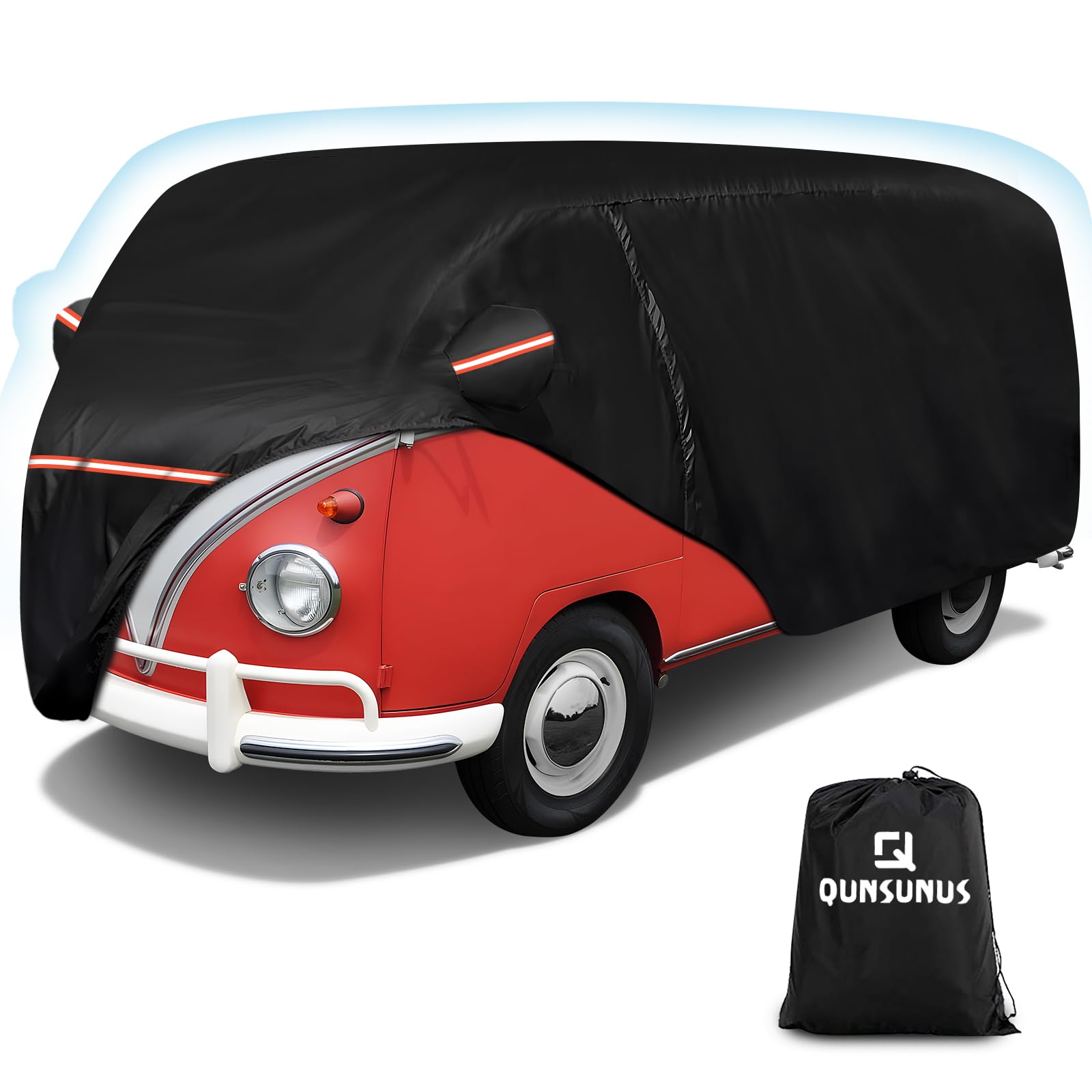 QUNSUNUS Waterproof Car Cover for VW Bus T1 T2 T3 1950-1992, Outdoor Car Covers with Zipper, All Weather Full Exterior Cover with Straps for Wind, Sun, UV and Dust Protection
