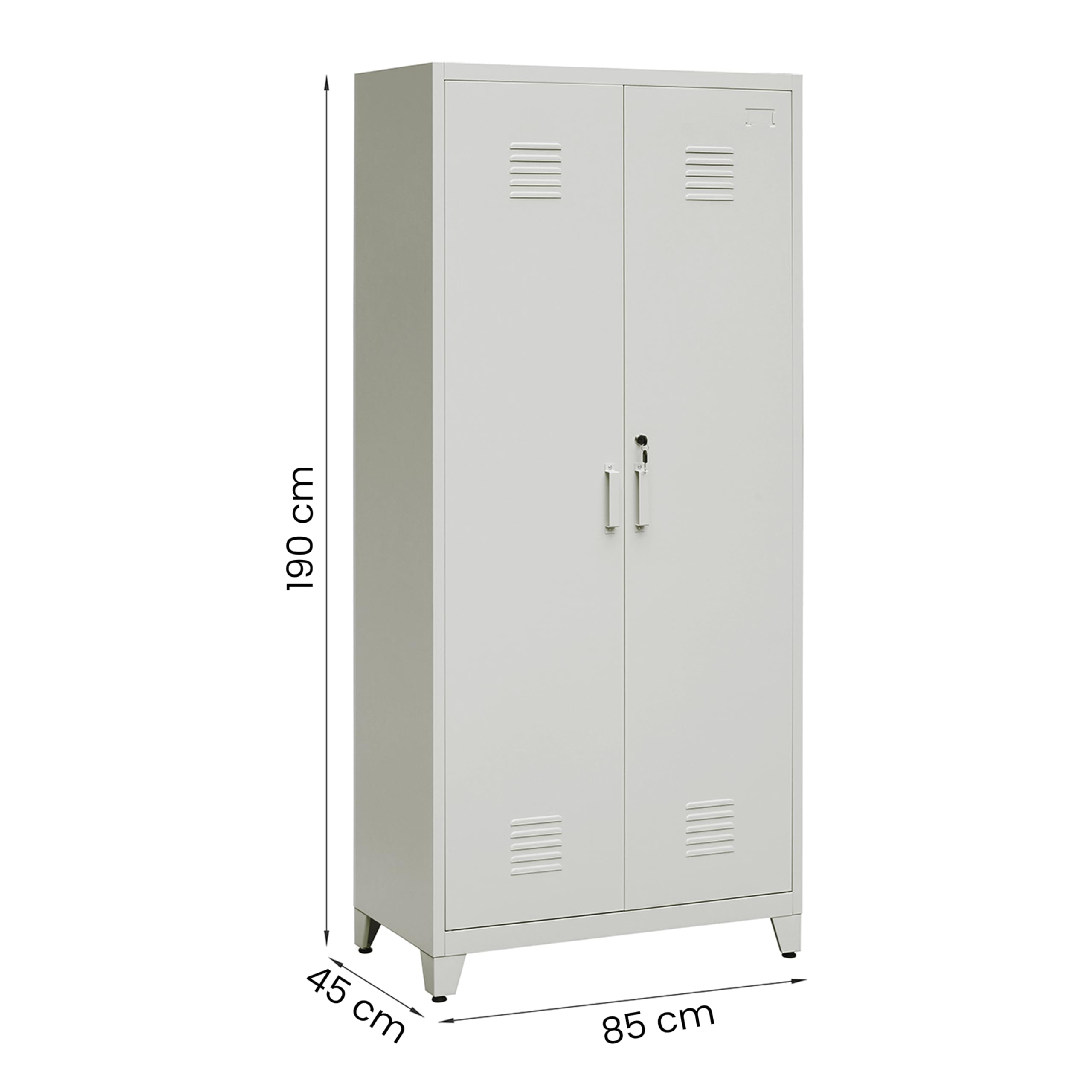 Brigros - Armadio In Metallo 2 Ante Con Serratura E 5 Ripiani Interni 85x45x190 Cm, Armadio Ufficio In Metallo Zincato Verniciato Per Garage, Ufficio, Archivio (Grigio)