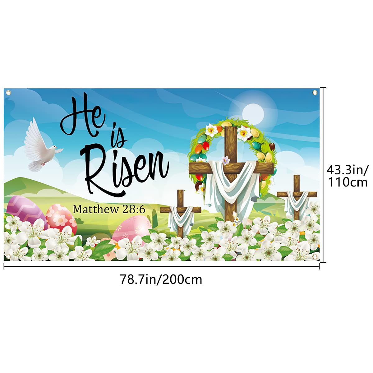 He is Risen Background Banner 78 x 43 Inch Large Size Happy Easter Banner Blue Background Banners Easter Day Party Decorations Supplies for Spring Party Decorations Celebration