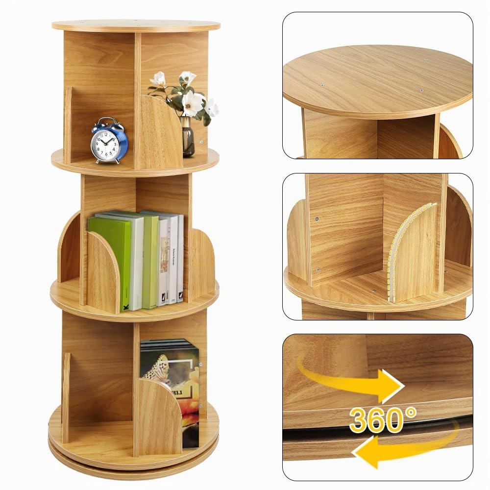 LANTUS - Librería infantil de 98 cm, estantería de 3 niveles, giratoria a 360°, para habitación infantil, sala de juegos, 40 x 40 x 97 cm (color madera original)