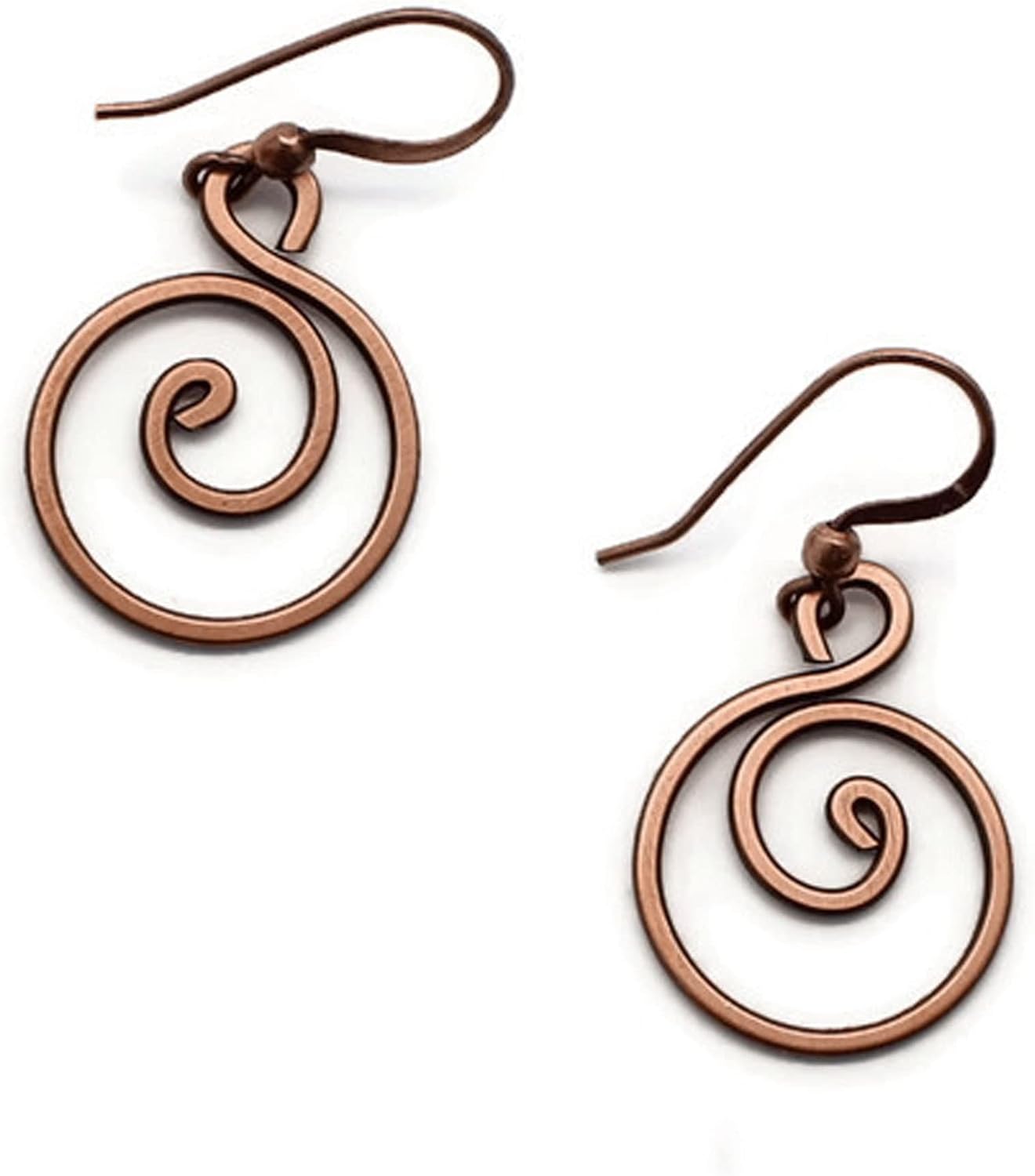 Pillar of Salt Studio Handcrafted Solid Copper Earrings Spiral Hoop (Antiqued Copper, Extra Small, 3/4" drop)