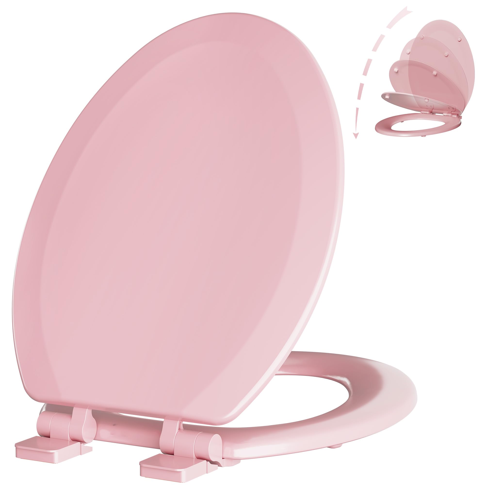 Angol Shiold Slow Close Wood Toilet Seat（Pink, Elongated 18.5''）
