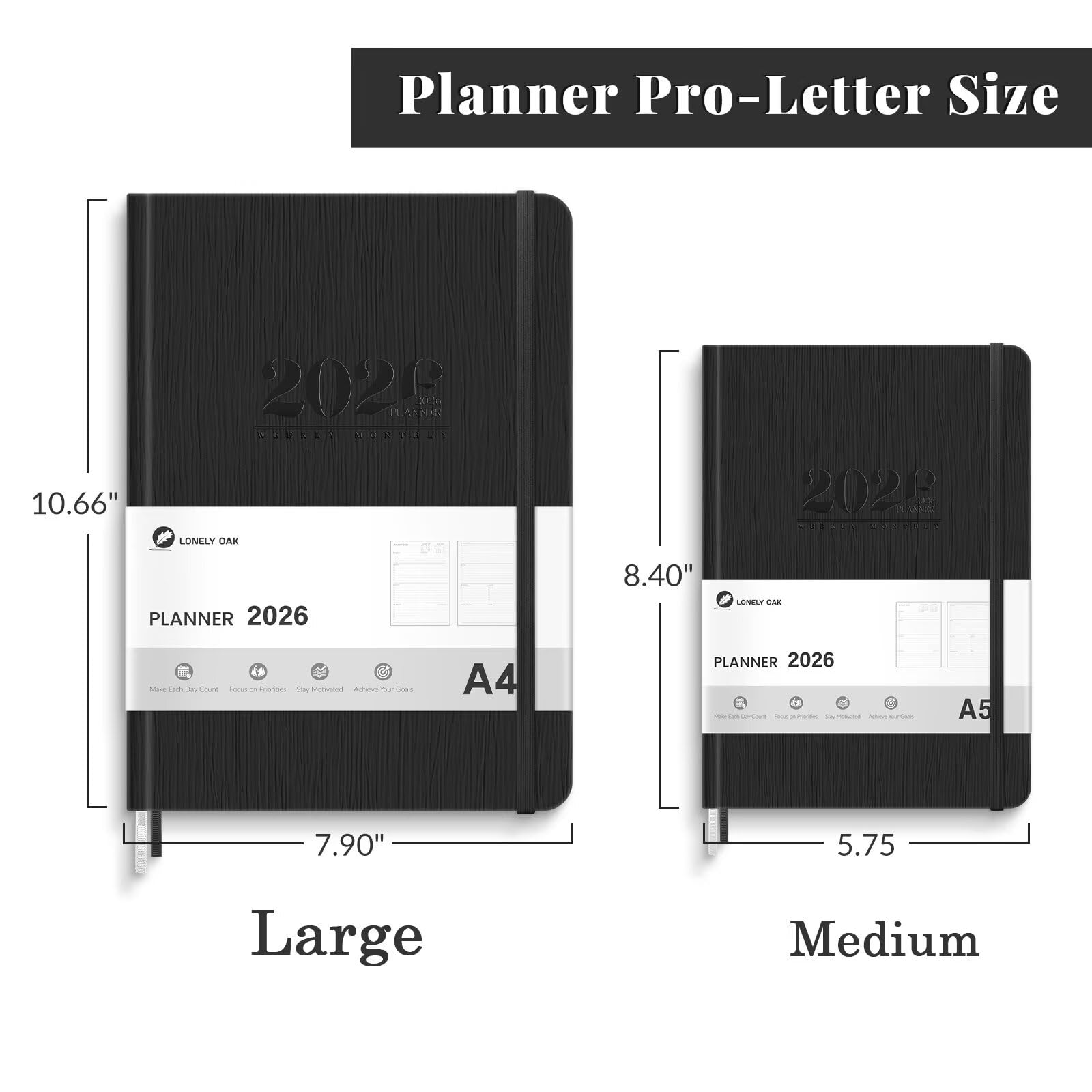 2026 Planner, Large Weekly and Monthly Planners, A4 Faux Leather Daily Calendar 2026 Planner, 12 Month Agenda from Jan. to Dec., Hardcover Habit Tracker Journal(Black)
