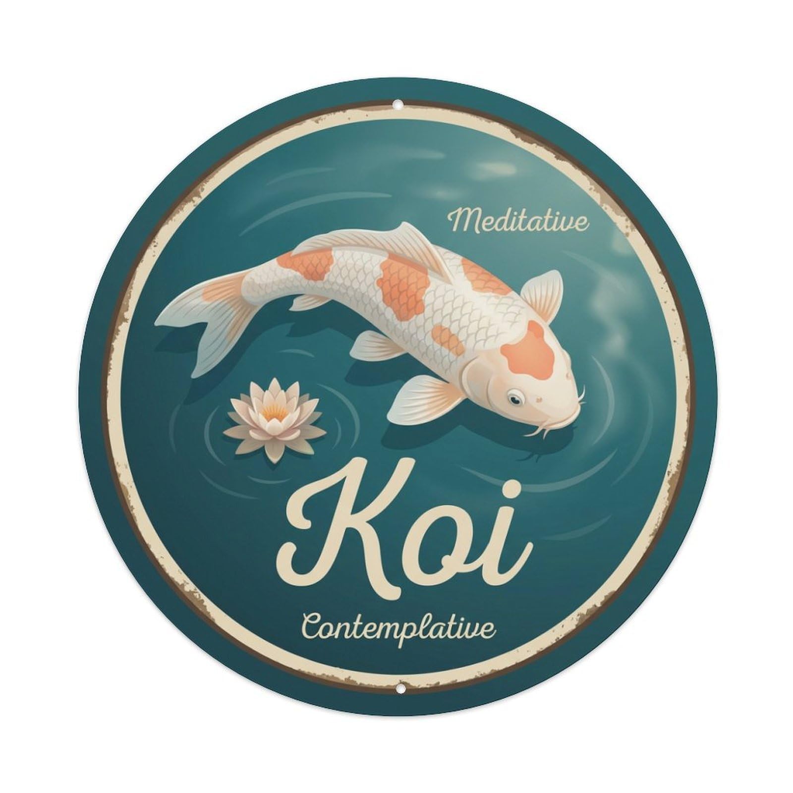 Xanthor Style Koi Fish Meditative Contemplative Waters Metal Tin Sign