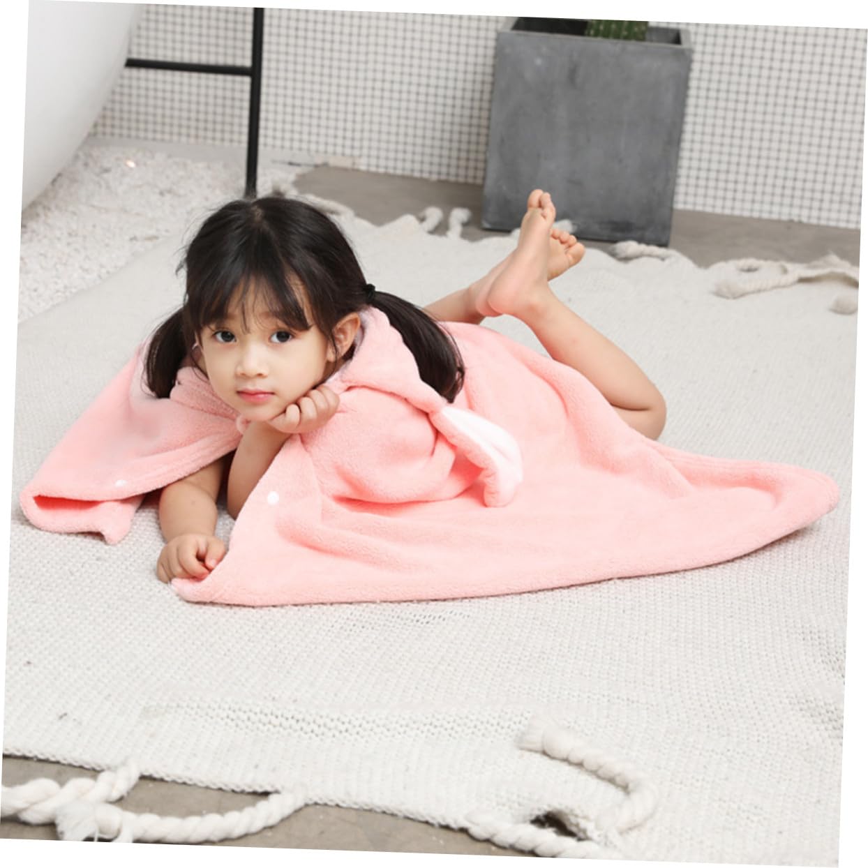 TEHAUX Toalla de Baño Capucha para Niños Rosa Conejo de Forro Polar Coral