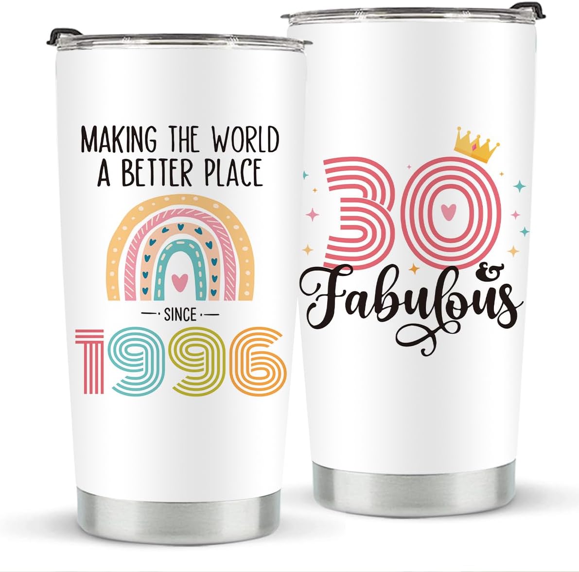 30th Birthday Gifts for Her Women, 1996 30th Birthday Decorations for Woman, 30 Year Old Gift Ideas, Turning 30, 20 oz Stainless Steel Vacuum Insulated Tumblers