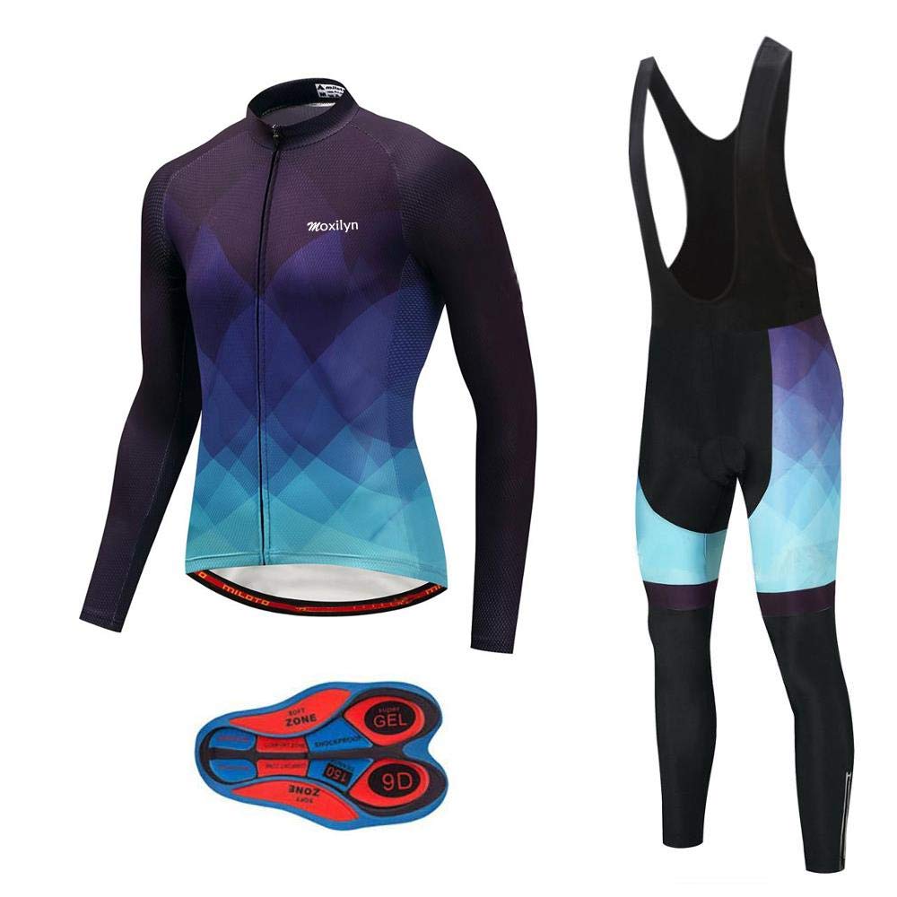 Moxilyn Radtrikot Herren LangarmAnzüge Radtrikot Set Radfahren Kleidung Winddicht Langärmliges Fahrradtrikot Hose mit 9D Gel Sitzpolster Sport & Freizeit MTB Radtrikot für Herbst