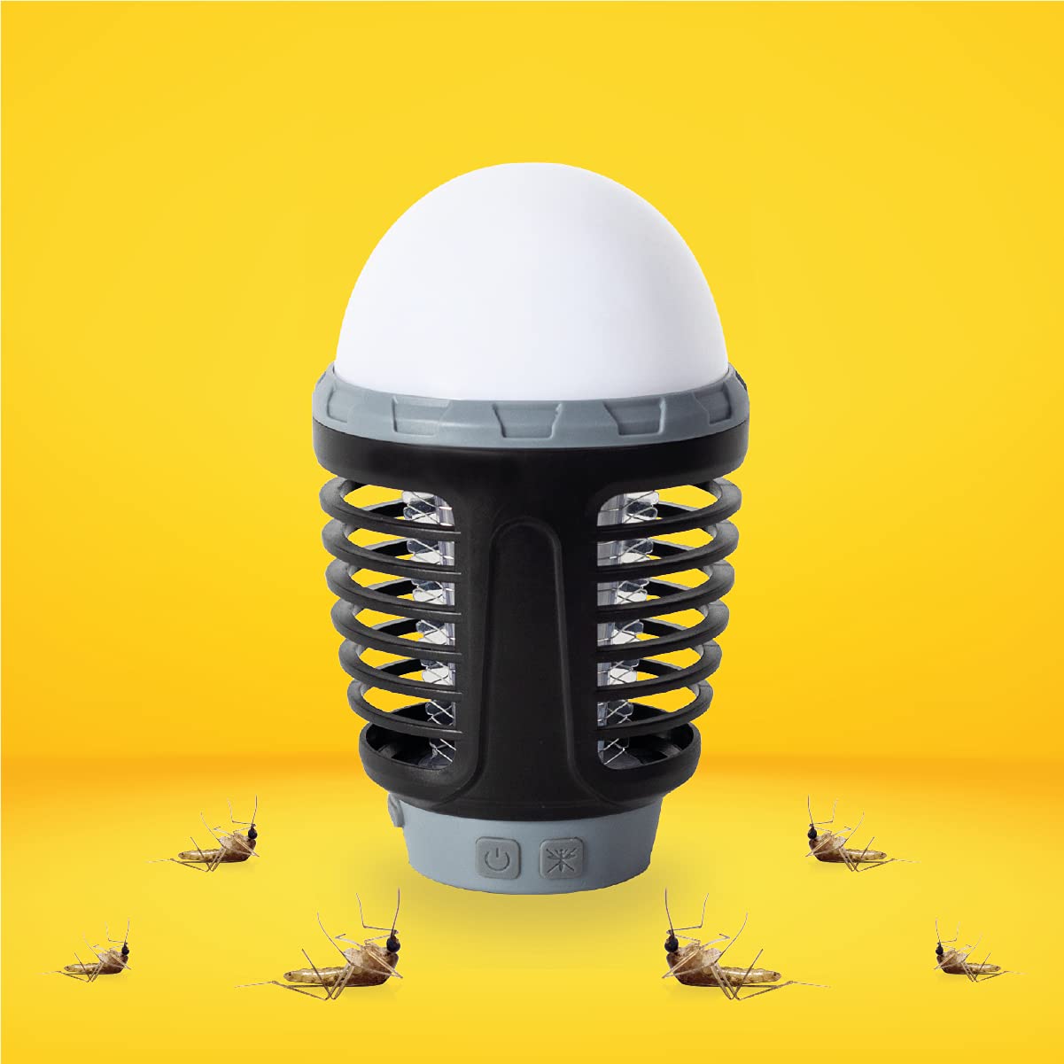 Mosquito Light Bulb - Lámpara Anti Mosquitos, Batería Recargable USB 1800 mAh, Función 2 en 1 , Soporte Magnético y Gancho para Colgar, Camping, Uso Interior y Exterior Lavable Waterproof IP67, Negro