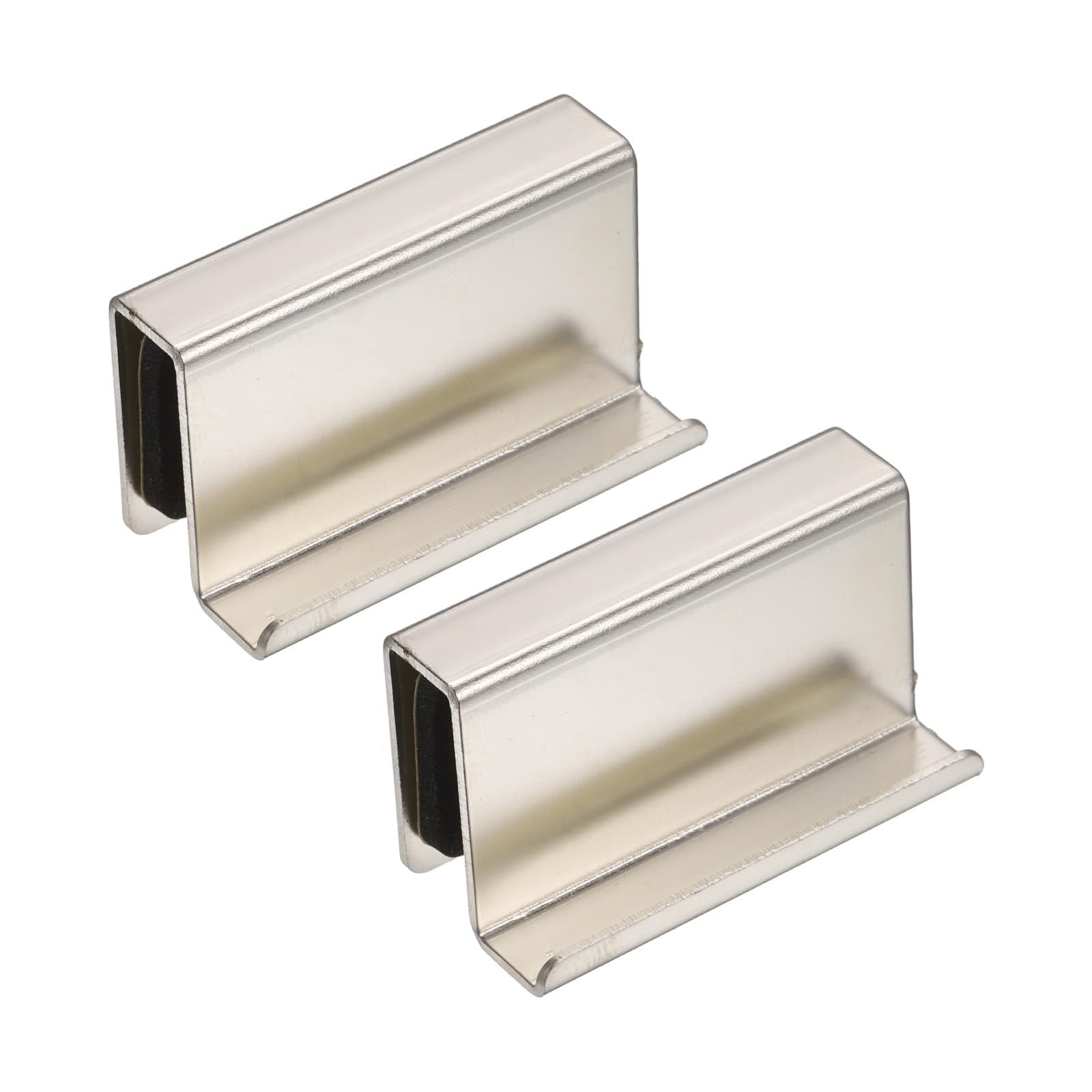 sourcing map 2Pcs 1.6 Inch Glass Finger Edge Pull, Steel Window Display Door Clips, Concealed Cabinet Door Handle for Drawers, Wardrobes, Display Glass Case, Furniture, Pearl Nickel — image 1