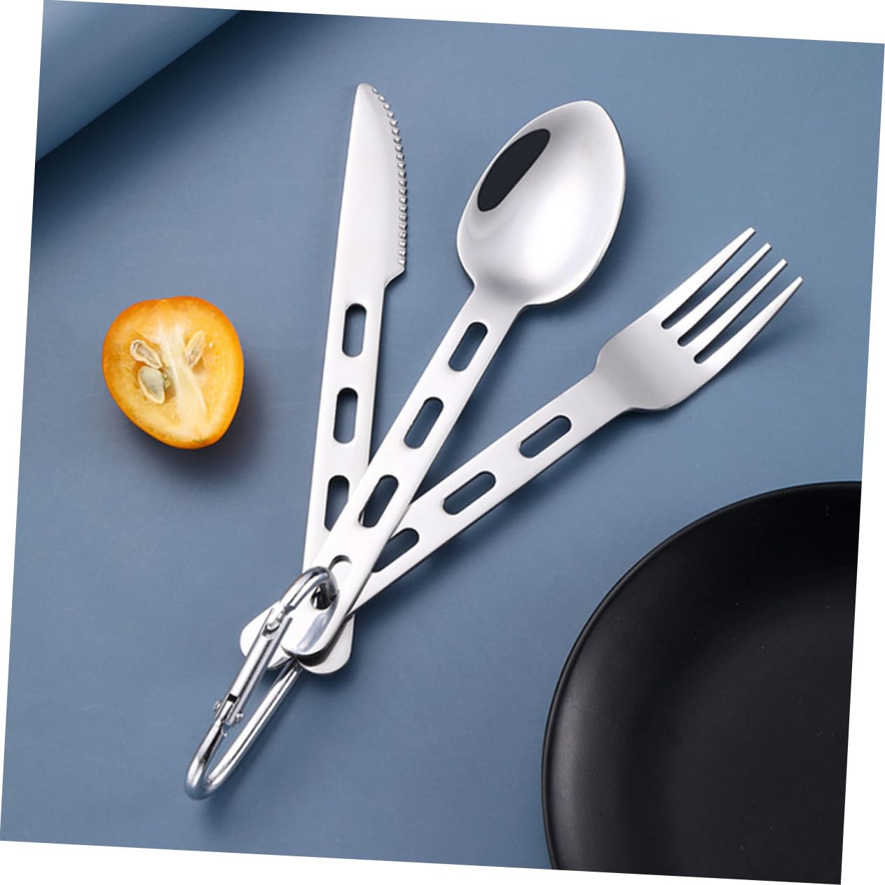 TOYANDONA 3 Set Set di portatile e cucchiaio fork all'aperto campeggio piccolo viaggio Campeggiatori reusable utensils posate portatili set di posate Acciaio inossidabile Argento