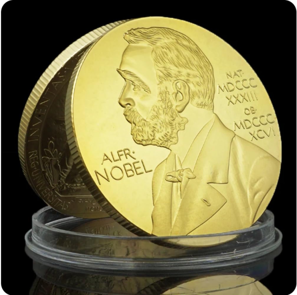 REZAJDUIE Commemorative Coin Nobel Prize Gold Plated Medal Crafts Nobel Founder Portrait Scientists Inventors Honorary Sovenior Coin Gift
