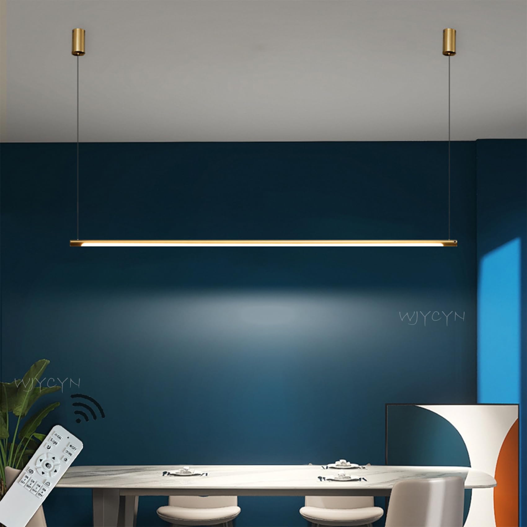 WJYCYN Linear Gold Dimmable Dining Room Pendant Lights Modern Pendant Lights LED Dining Table Pendant lamp Height-Adjustable Chandelier for Bedroom Office bar Hanging lamp L140cm 30W