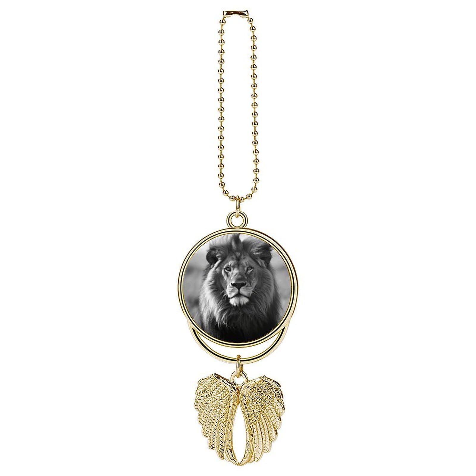 African Lion Black and White Car Pendant Rear View Mirror Hanging Ornament Auto Metal Charm for Aesthetic Interior Decor. Lucky Car Accessories Cute Funny Hanging Decor for Car Truck
