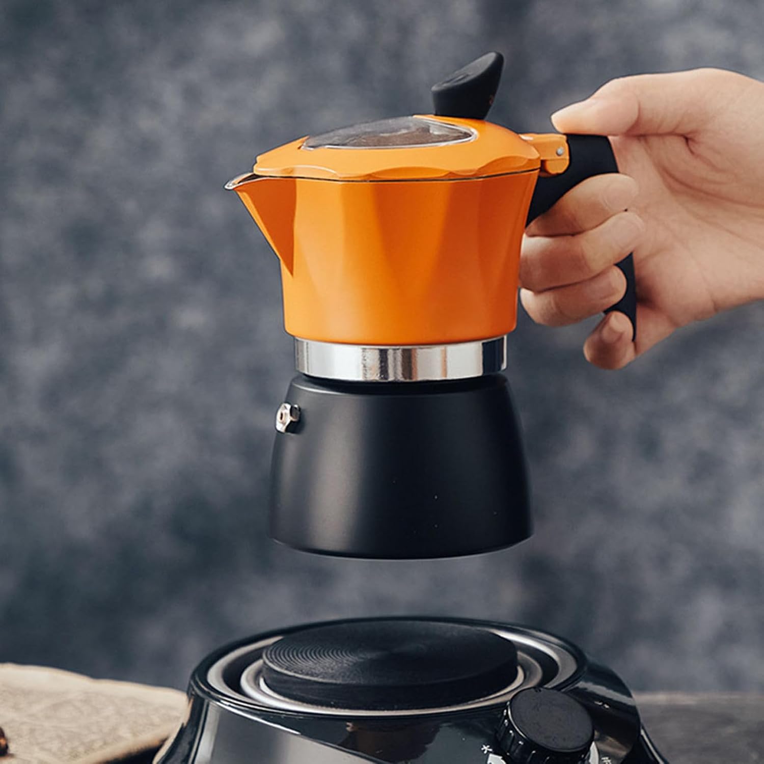 BESPORTBLE Yellow Aluminum Alloy Mocha Coffee Maker Pot with Plastic Handle, Easy to Clean and Store, for Home and Office Use, Hand Brewing Coffee Pot for Espresso Lovers
