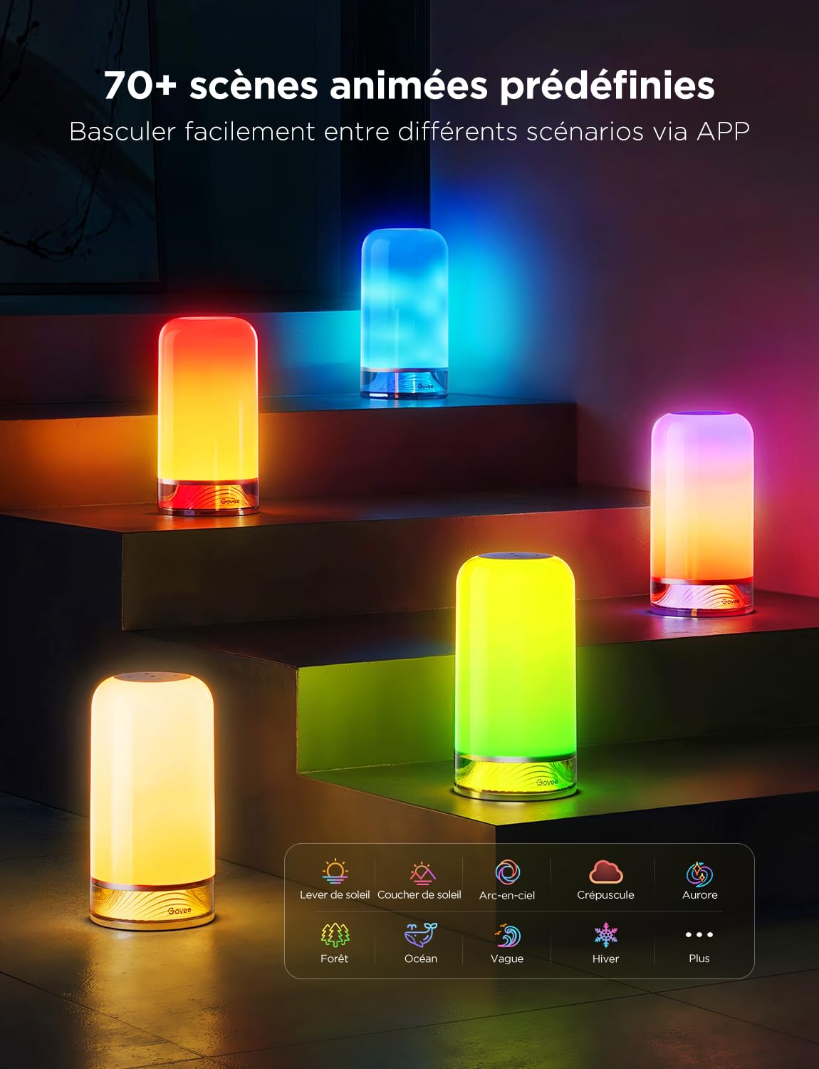 Govee Lampe de Chevet LED RGBICWW, Lampe de Table Tactile Dimmable 500lm | 70+ Modes Scène Colorés,Compatible avec Alexa Matter, 2700-6500K Réglable，Music Sync et DIY, Pour salon, chambre et fêtes