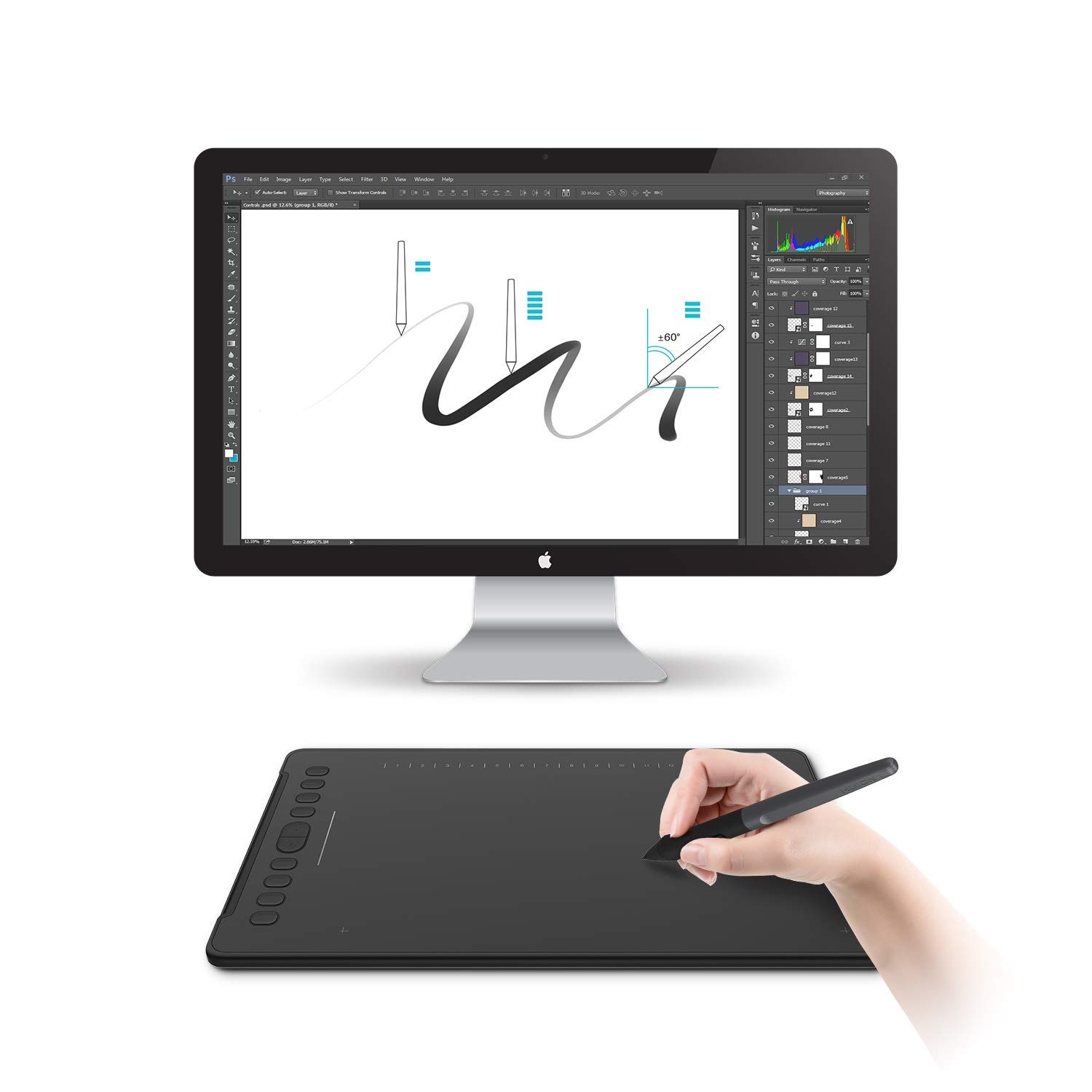 HUION Inspiroy H1161 Tavoletta Grafica con Touch Strip, 26 Tasti | 11 x 6,87 Pollici, Inclinazione ±60°, 8192 Livelli, con Android/Mac/Win, Ideale per il Disegno e la Progettazione Digitale