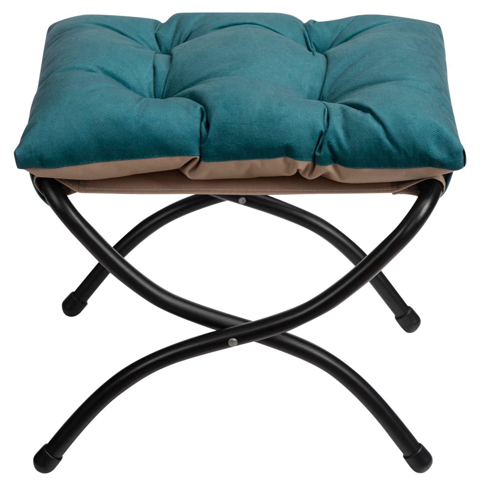 HollyHOME Foot Stool Foldable Footstool Folding Footstools for Living Room Garden Balcony Foot Rest Small Ottoman with Metal Legs, Peacock Blue