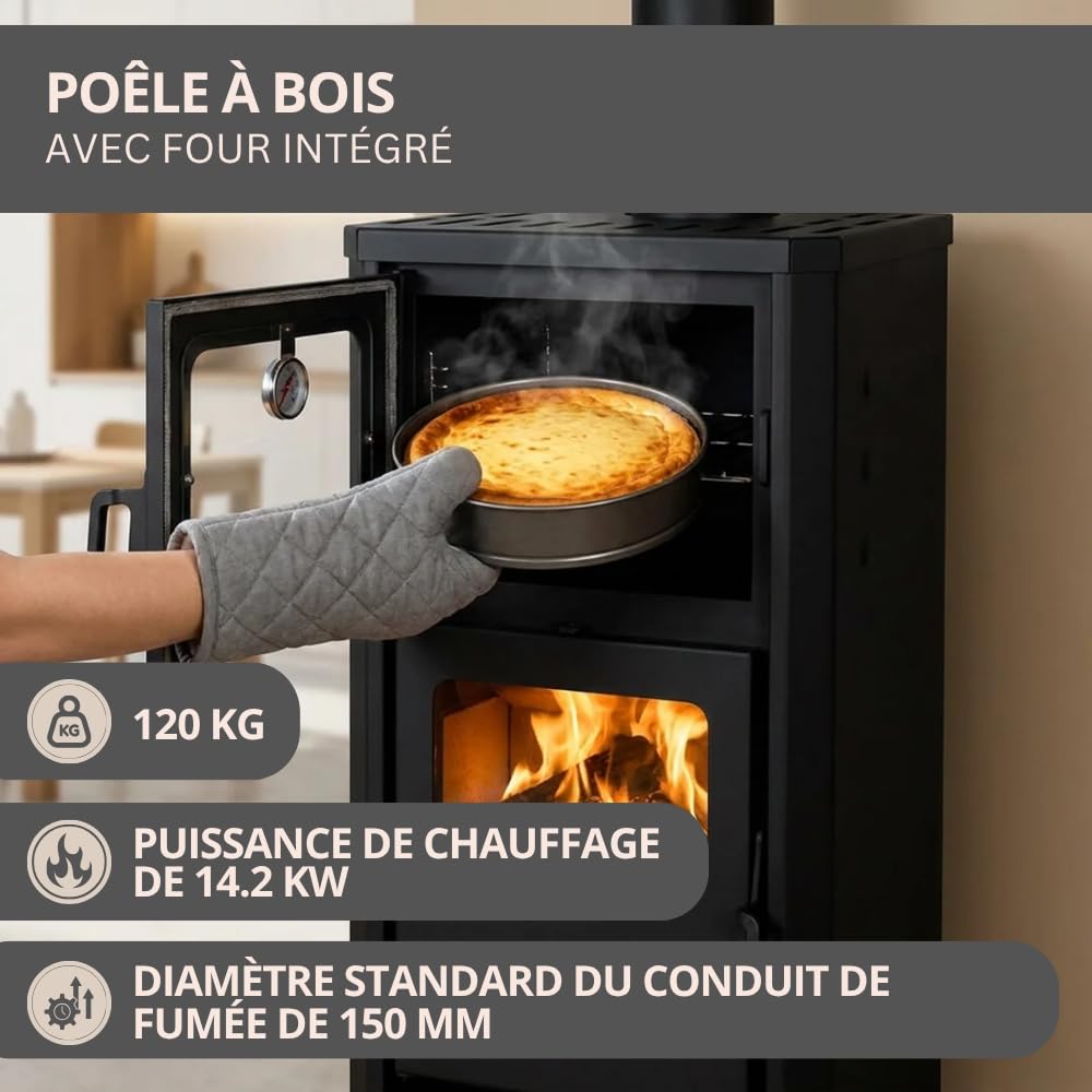 Prity FM D Poêle à bois avec four et manteau d'eau | Chauffage central | Réchaud de ferme | Certifié CE | Poêle à bois