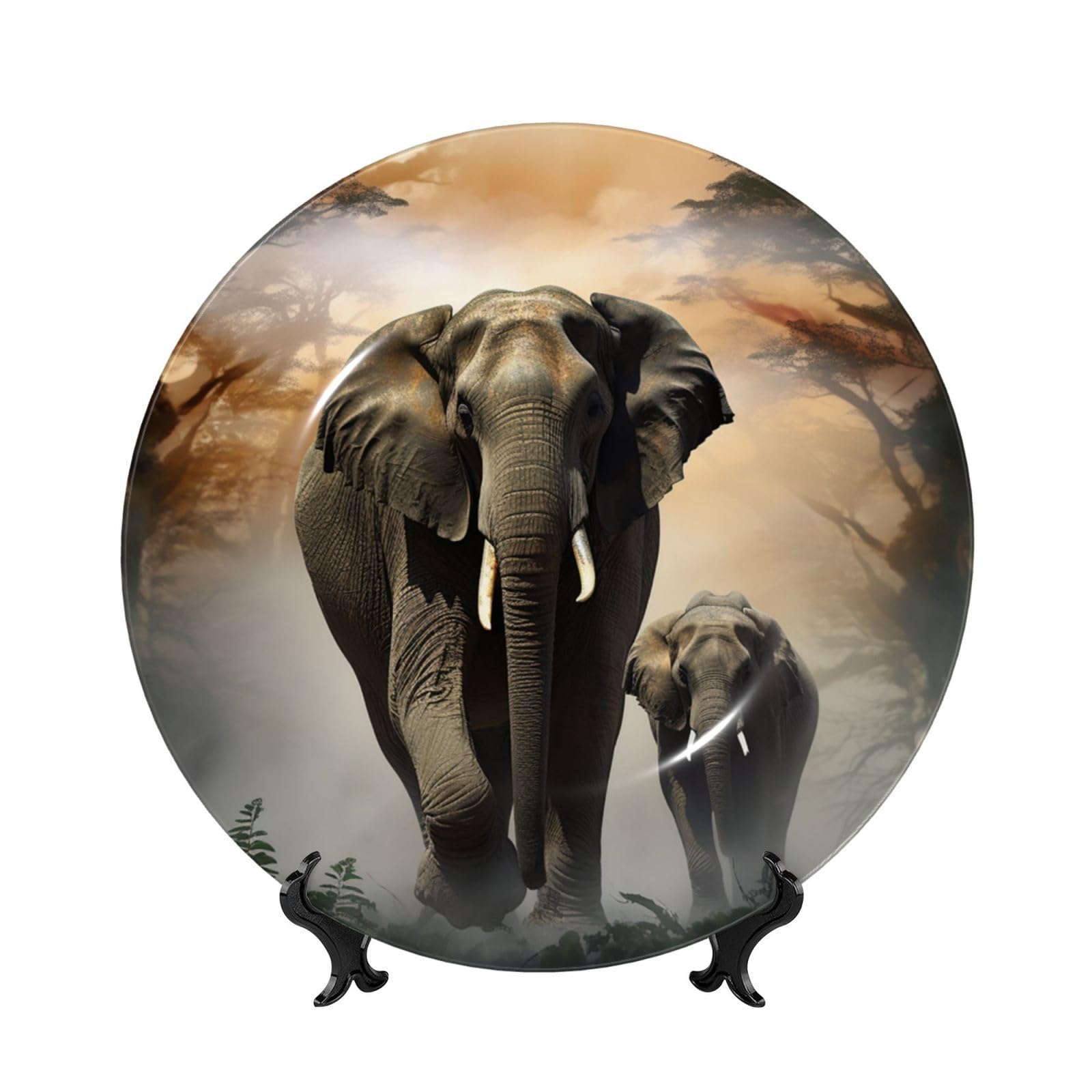 Assiette éléphant en porcelaine 20cm déco murale