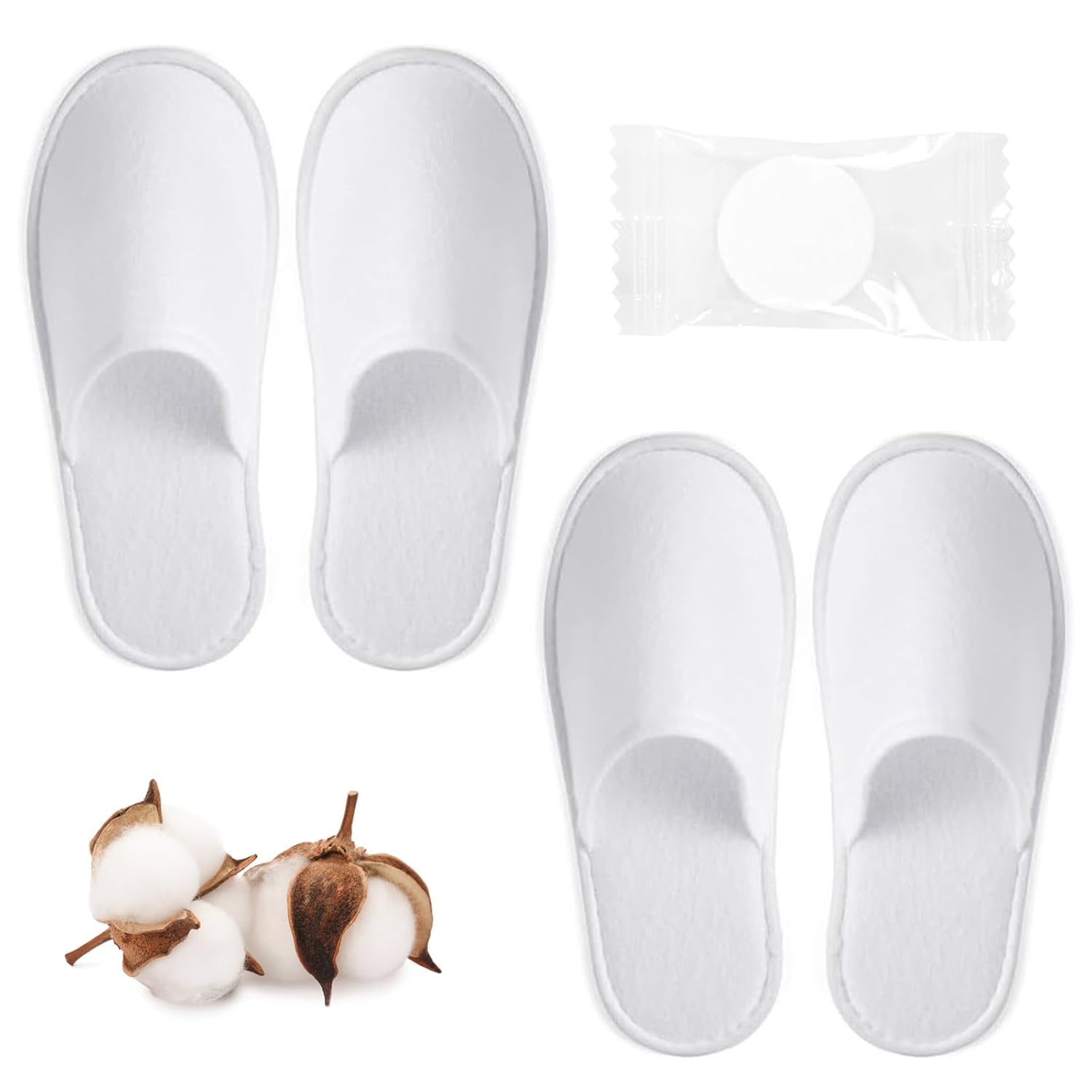 2 Pack Disposable Hotel Slippers Terry Cloth Slippers for Men Women Universal Size White with 1 Compressed Towel