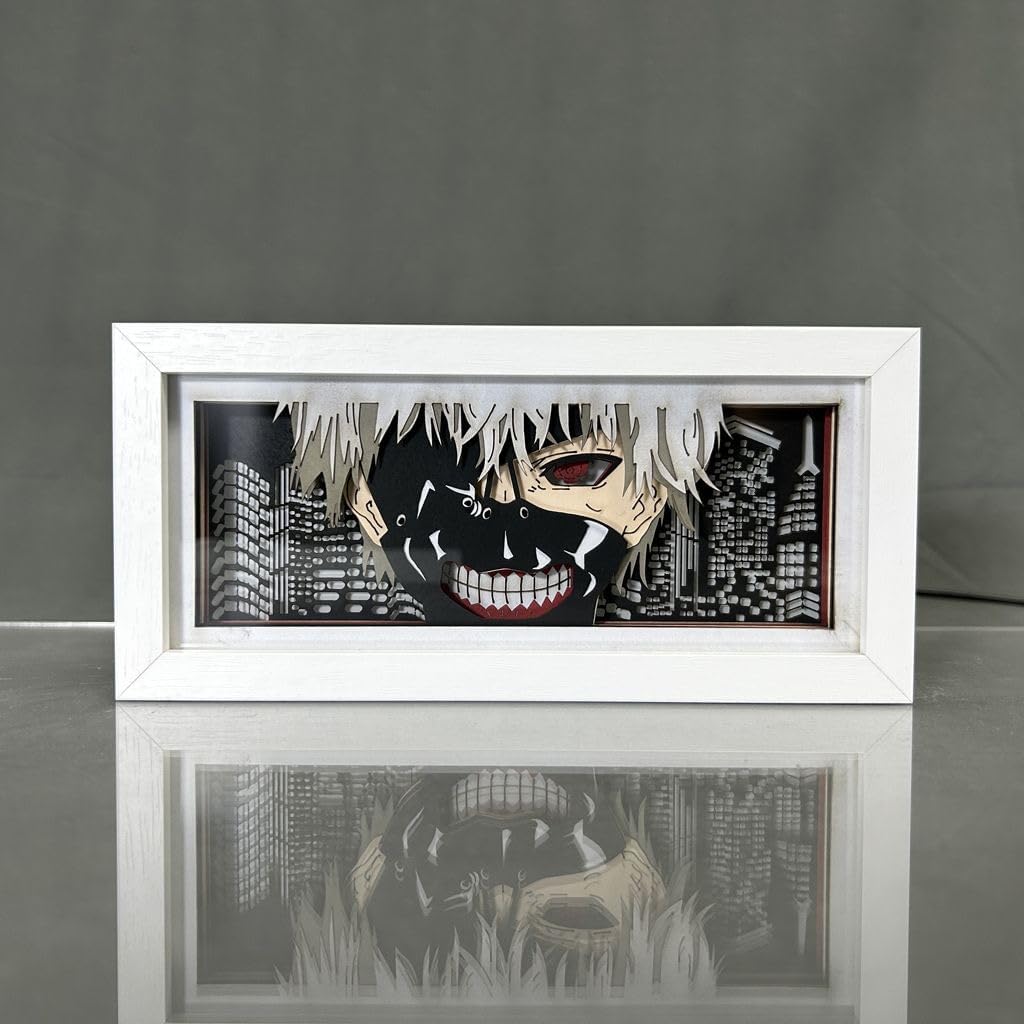 Anime Light Box Kaneki Ken Figure Frame Light Poster Led Light Night Lamp Carving Paper Cut Light Shadow Box Bedroom Lamp Party Decor Gift (RGB 16-Color Changing)