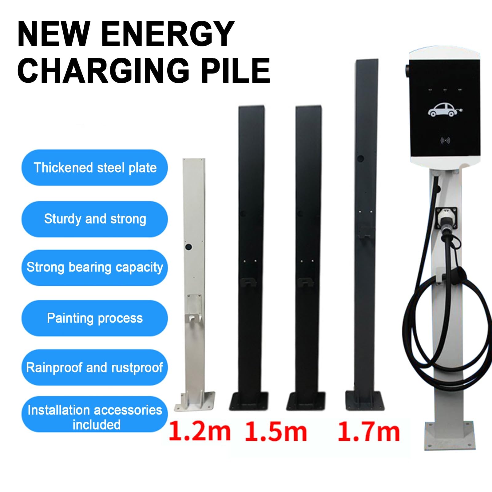 Colonnina Ricarica auto Elettrica Supporto per Caricabatterie Tesla, Pila di Ricarica per Veicoli di Nuova Energia, Supporto da Pavimento per Stazione di Ricarica per Veicoli Elettrici(Negro,120cm/47i