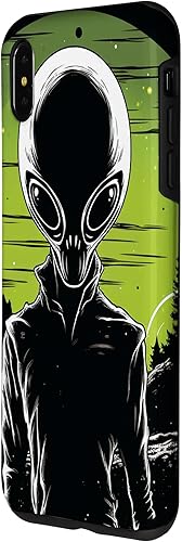 Vista 14 de iPhone 14 Pro Cute Green Alien Head UFO Space Face Alien Case