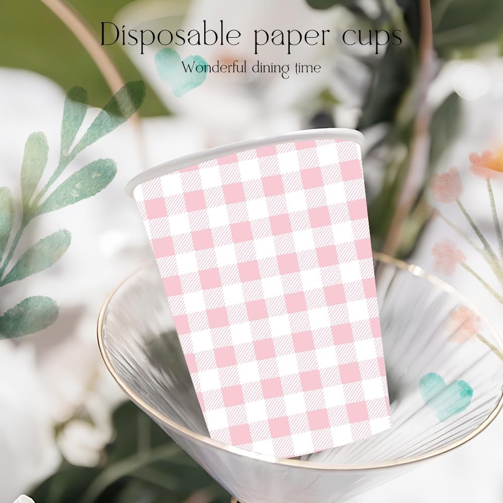 175-Piece pink Gingham Party Supplies Set | Disposable Plates, Napkins, Cups, Cutlery for 25 Guests |Stylish Wedding Birthday Party Decorations (pink)