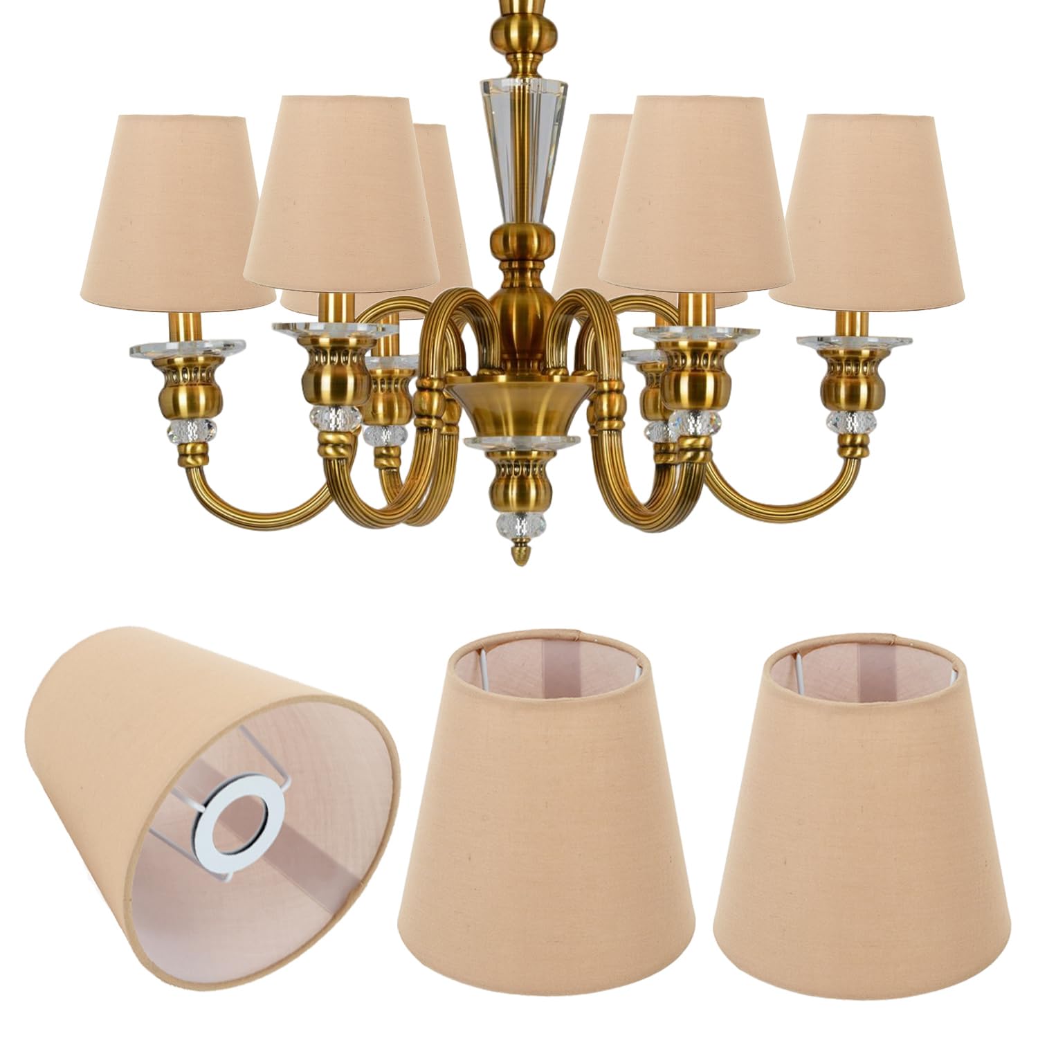 Cloth Fabric Lampshade, 3Pcs E14 Intervention Type Candle Chandeliers Lamp Cover Lampshade Desk Lightingshade Pendant Lamp Shade for Bedroom Bedside (Khaki) โ image 1
