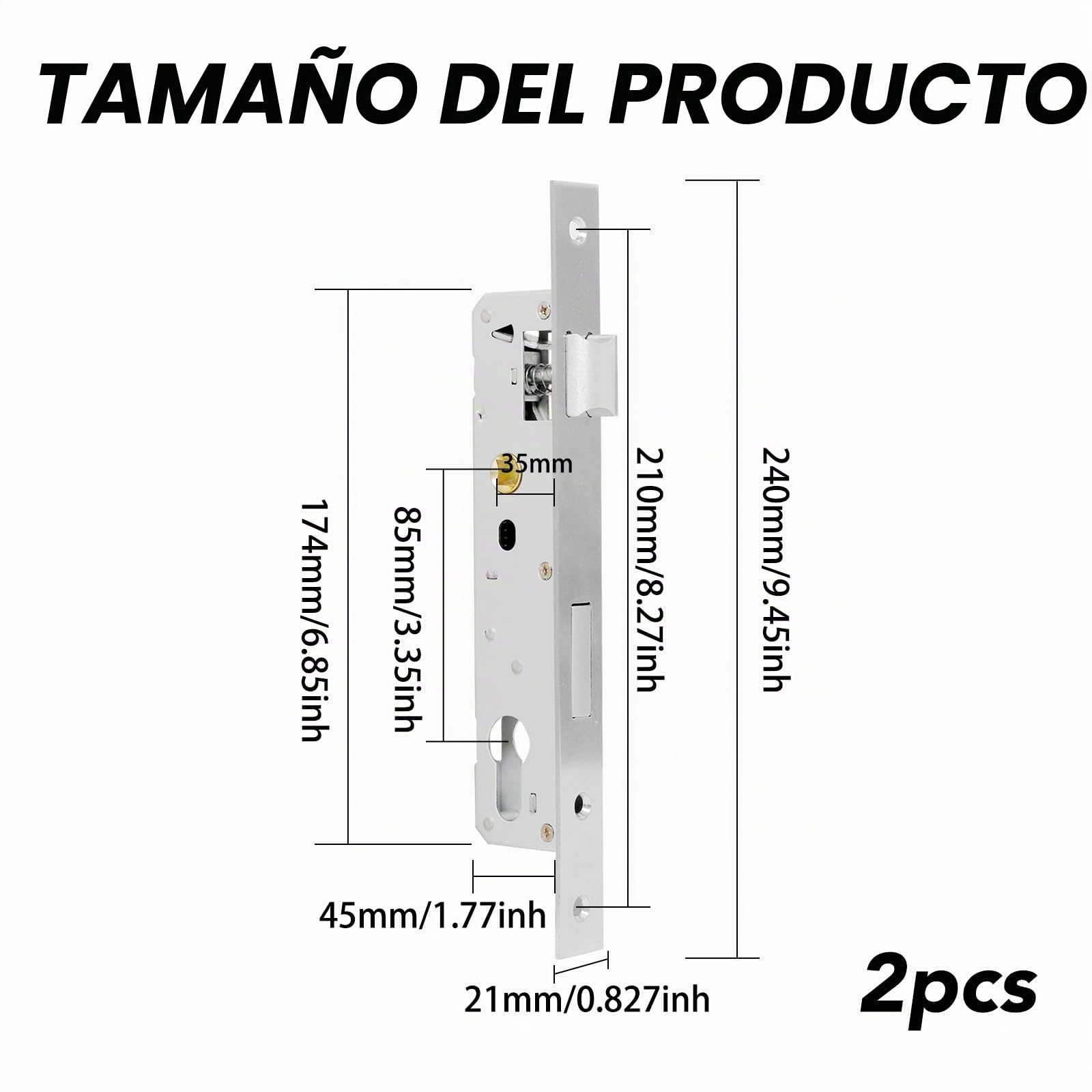 2 Piezas Cerradura Monopunto de Palanca de Acero Inoxidable Cerradura para Marco Tubular Distancia de 85 mm, Mandril de 35 mm para Puerta de Jardin, Puerta Metálica de Casa para Izquierda/Dere