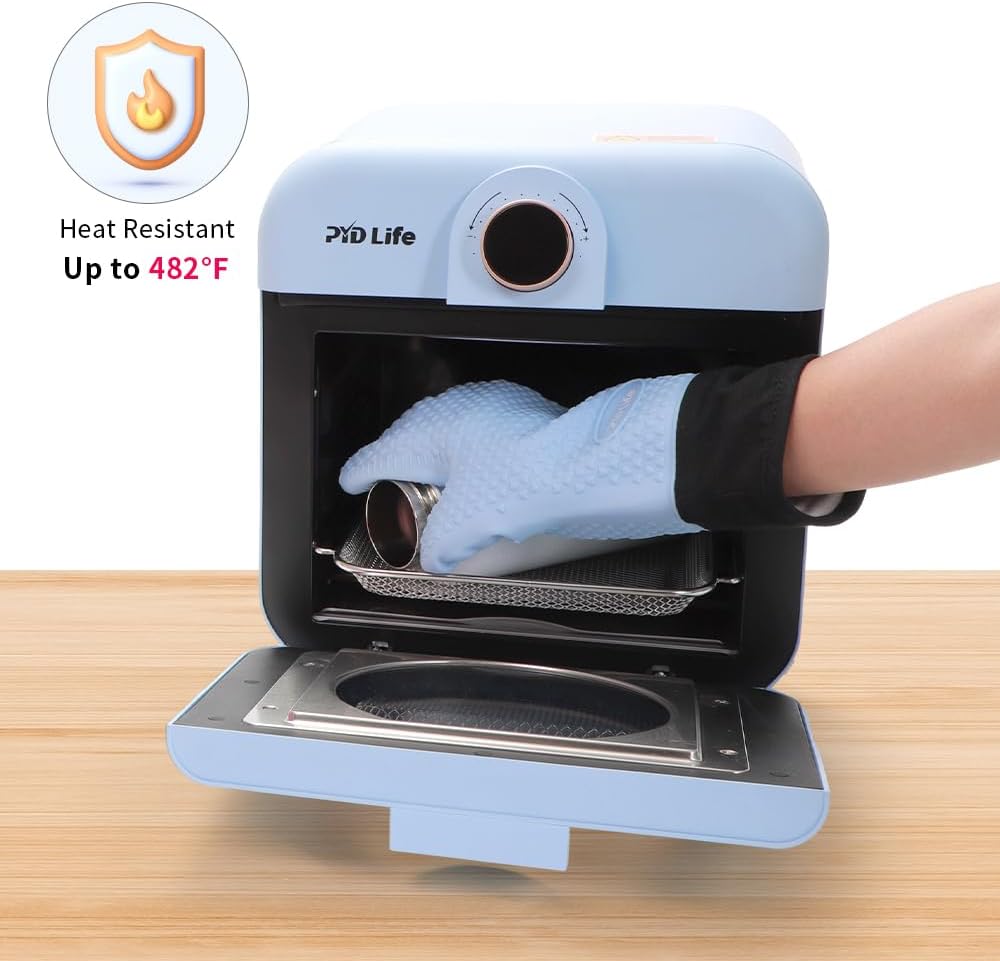 PYD Life 2 Pairs Blue Silicone & Cotton Heat-Resistant Sublimation Gloves for Tumbler Heat Press Machine
