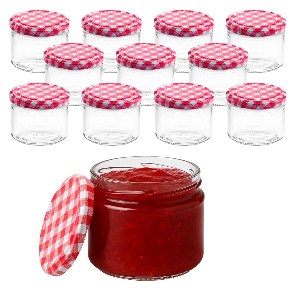12er Set Marmeladengläser 330 ml Einmachgläser mit Deckel und Etiketten