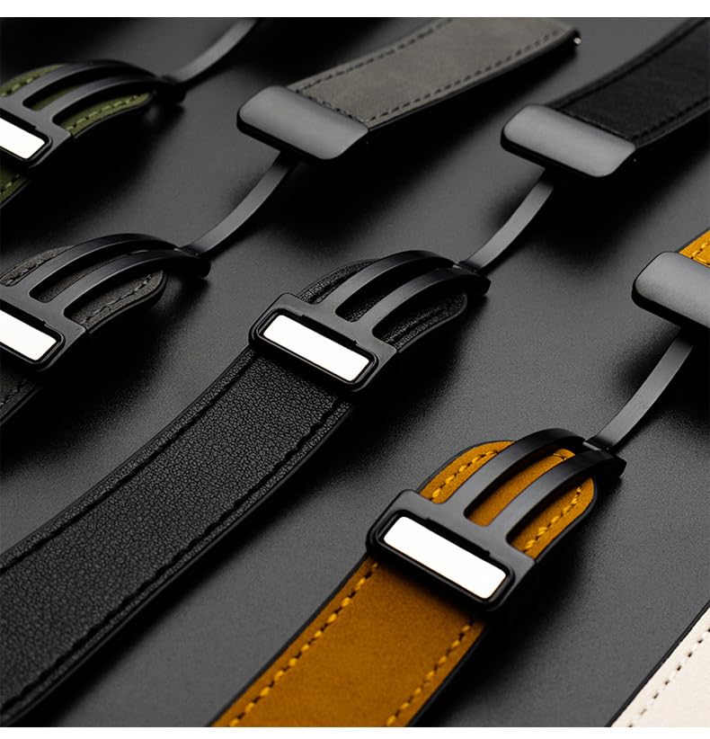 Image of 22mm Soft Genuine Leather Hybrid Watch strap Compatible with Amazfit GTR 2, GTR 47mm Smartwatch, Replacement band Magnet Buckle With Folding Straps for men women
