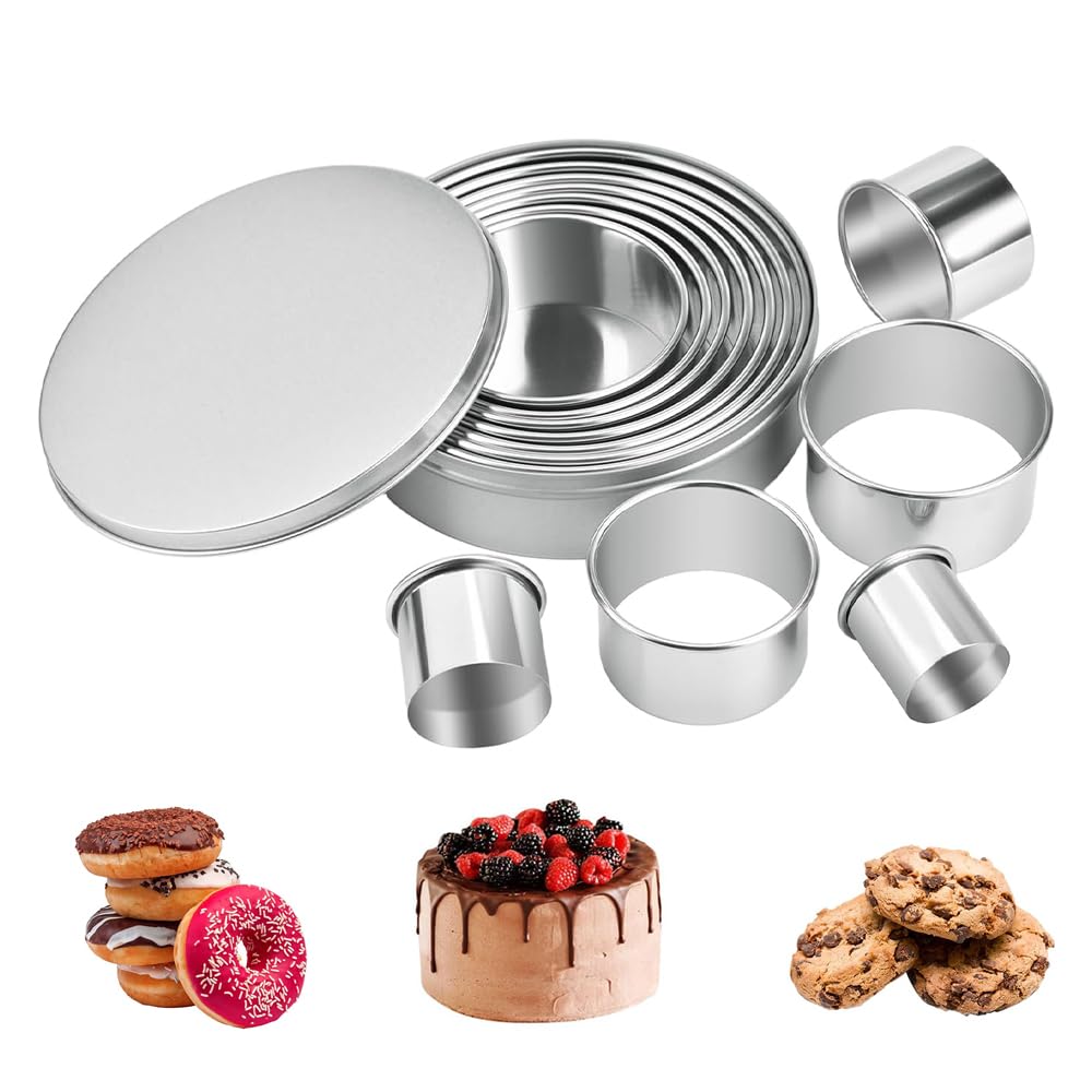 Aowin 12 Pieces Stainless Steel Round Cookie Biscuit Cutter Set,Round Cookie Cutters Set,Stainless Steel Donut Cutter Set,12 Circle Ring Pastry Molds for Cake,Scone,Doughnuts,Round Donut Ring Molds