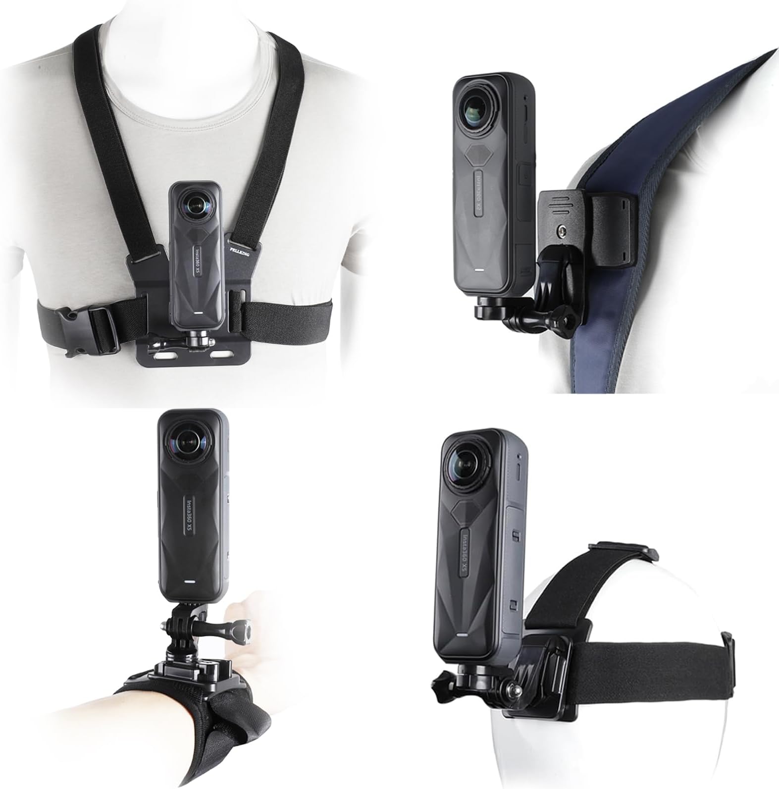 Insta360 Accessory Kit for One X5/X4/X3/X2/X, One R, X, GoPro Hero 9 Quick Release Head Strap Mount + Chest Mount Harness + Backpack Clip Holder + 360° Rotating Wrist Strap