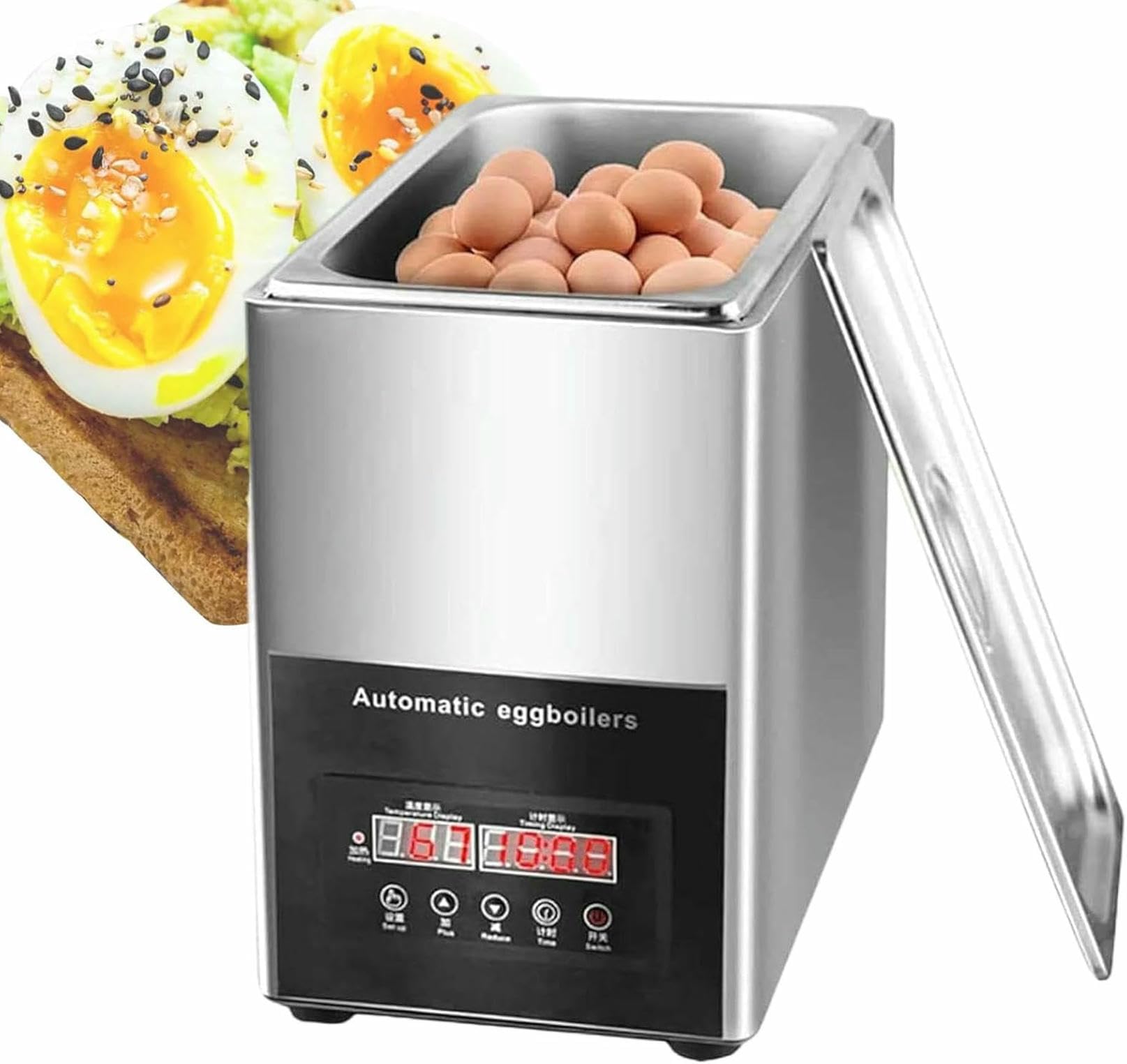 Cocedor de Huevos eléctrico de Aguas Termales, máquina Inteligente automática para Huevos Semi-hervidos y pasados por Agua, 50 Unidades de Gran Capacidad (B)