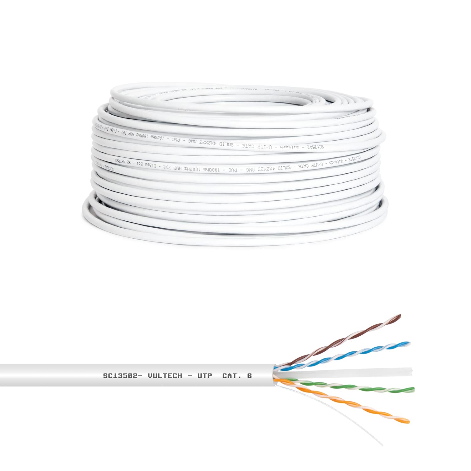 VulTech SC13502-50 Coil Lan Category 6 UTP 50 Metres 23AWG Ethernet Network Cable Implants High Speed 1Gbps 50m Cat6, 100 Ohm, 10/100/1000 Mbps