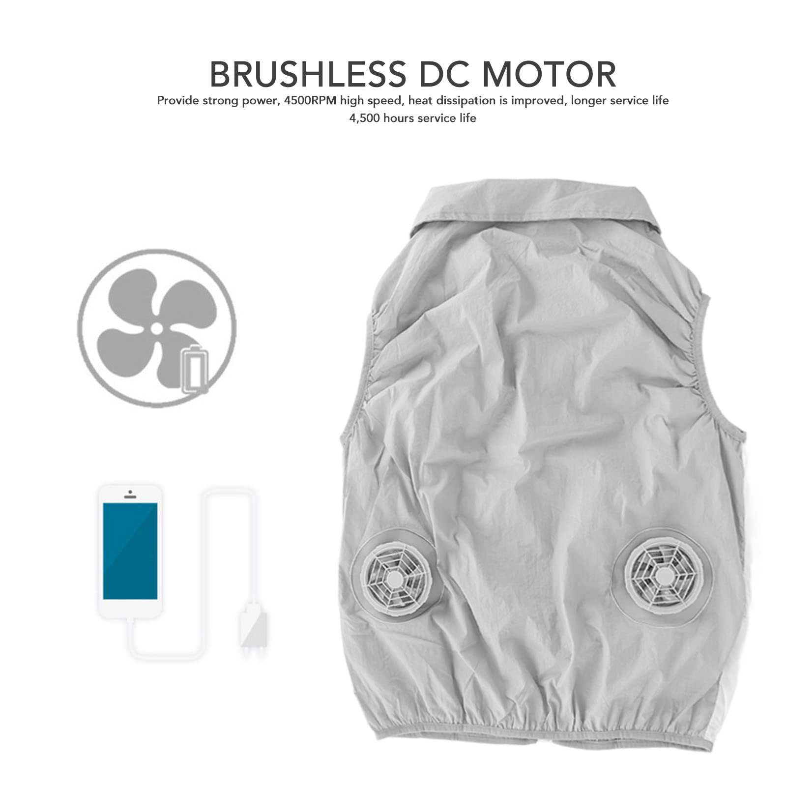 Gilet di Raffreddamento, modalità a 3 velocità, Gilet di Raffreddamento del Corpo Grigio Chiaro, Power Bank, Motore Senza Spazzole Senza Maniche per i Viaggi (L)