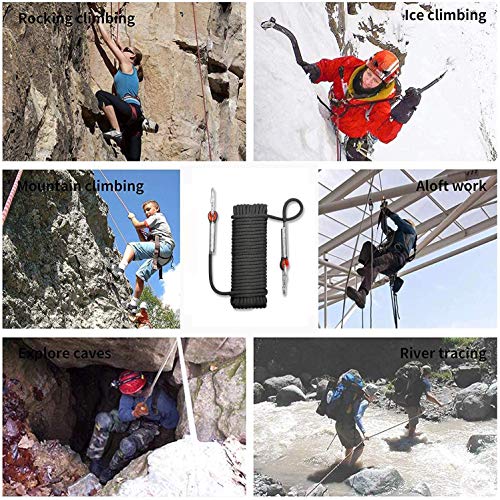Lina wspinaczkowa 10,5 mm z dwoma metalowymi karabińczykami – certyfikowana UIAA/CE – 1200 kg, nylon – do alpinizmu, ratownictwa, asekuracji (20 m,ArmyGreen)
