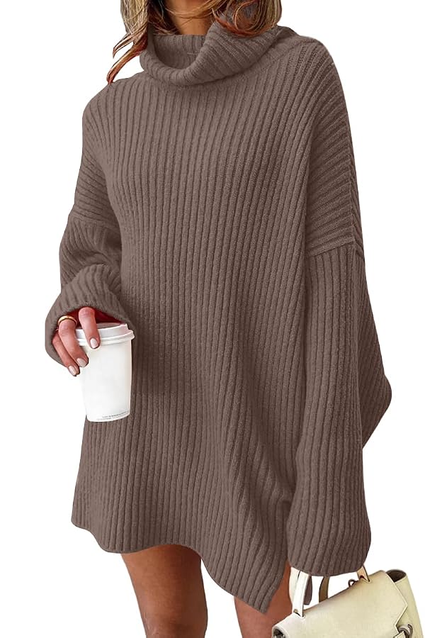 LILLUSORY Womens Turtleneck Oversized Long Sweater Dress 2026 Plus Size Tunic Pullover Knit Winter Dresses Nutmeg M by LILLUSORY - Used condition - US$26.21