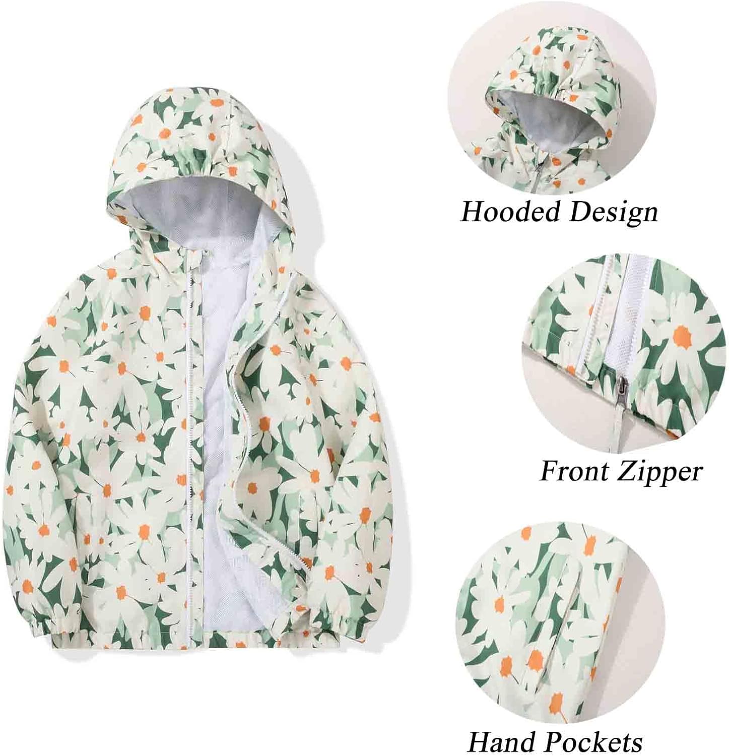 SUNDAY ROSE Girls Windbreaker Jackets Lightweight Water Resistant Coat Outwear with Hooded for Kids - Image 4