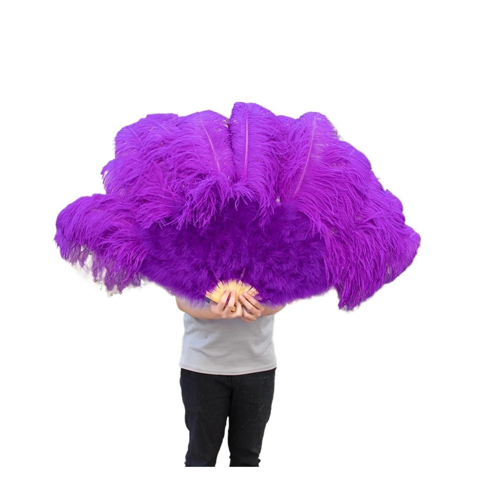 AMEEDA Ostrich feather fan Large 13 Bone Fuffly Feathers Fans 100CM 130CM Rose Red Handheld Plumes fan for Wedding Party Stage Performance Props(Purple,100CM leftRight 2PC)
